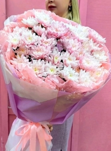 7 нежнопудровых хризантем в оформлени  от интернет-магазина цветов в 